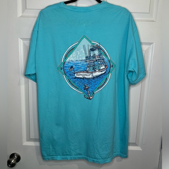 Fripp & Folly Men’s tee - Blue - Size XL - Boat on back - Picture 3 of 5